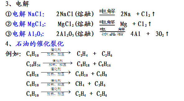 人教版高中化学必修二化学方程式