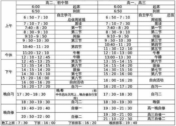 全国重点高中作息时间安排表