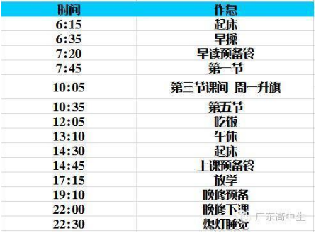 全国重点高中作息时间安排表