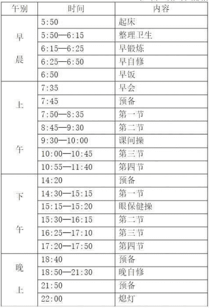 全国重点高中作息时间安排表