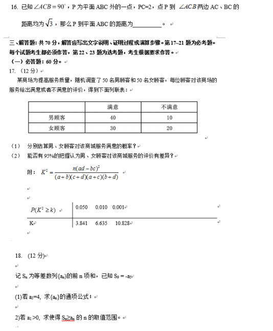 2019山东高考文科数学试题（word精校版）