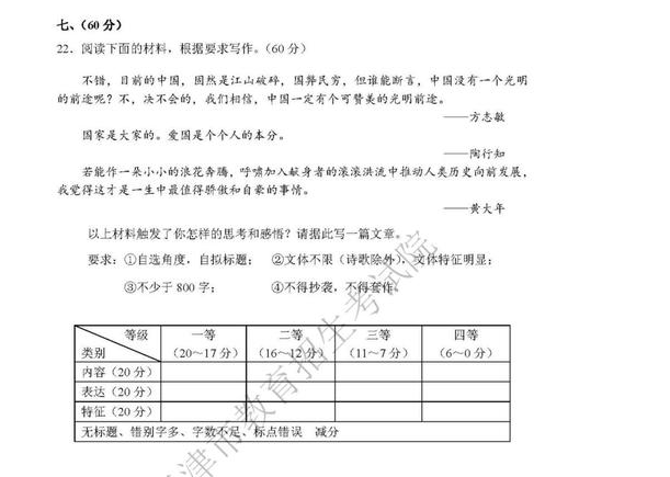 2019天津高考语文试题及答案（图片版）