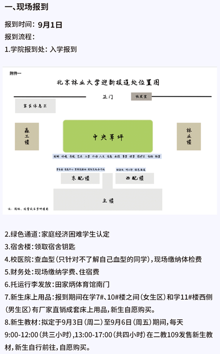 北京林业大学新生报到须知及迎新网入口