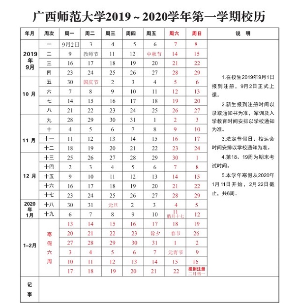 2020年广西师范大学寒假放假时间