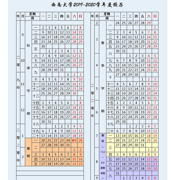 2020年西南大学寒假具体时间