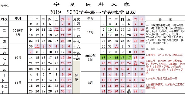 2020年宁夏医科大学寒假具体时间