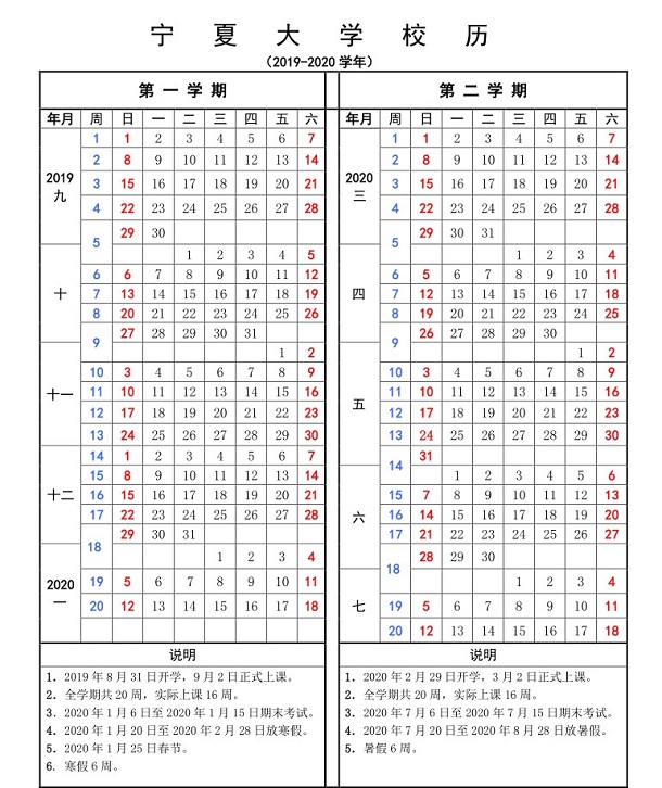 2020年宁夏各高校寒假具体时间