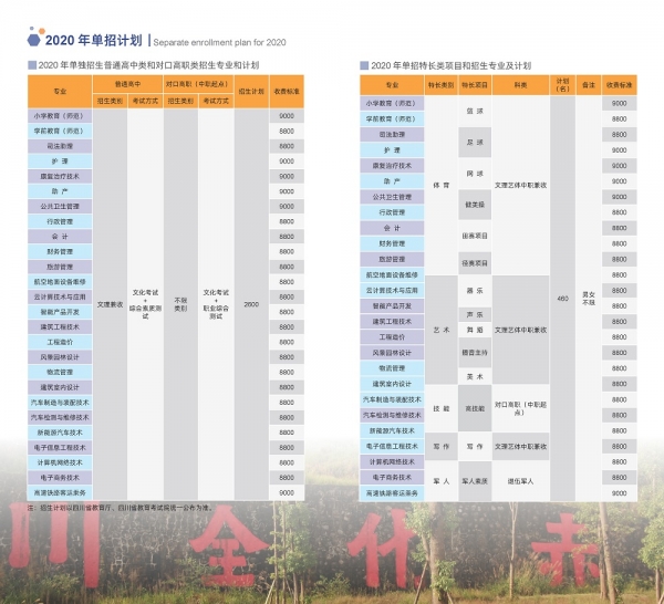 巴中职业技术学院2020单独招生简章