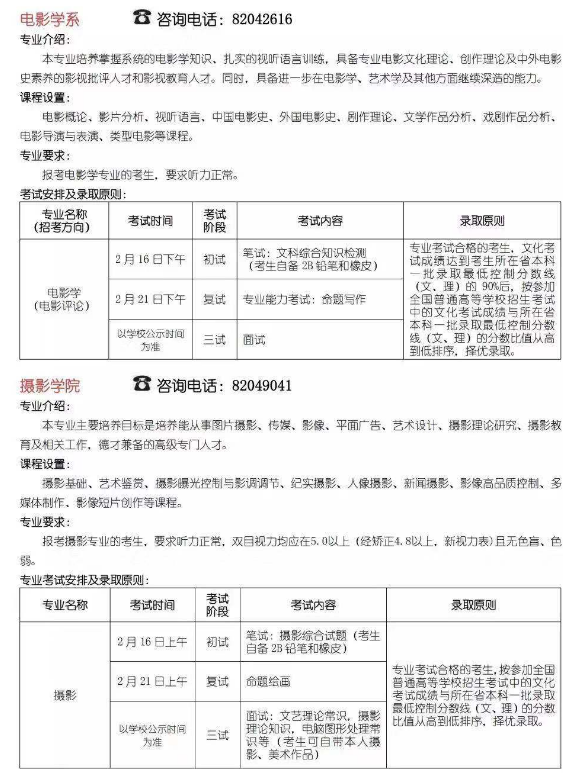 2020北京电影学院艺术类招生简章