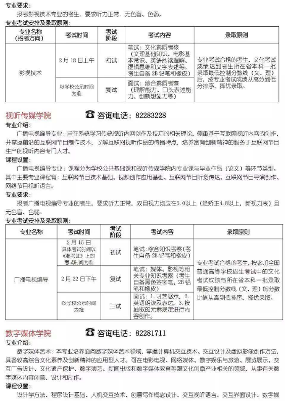 2020北京电影学院艺术类招生简章