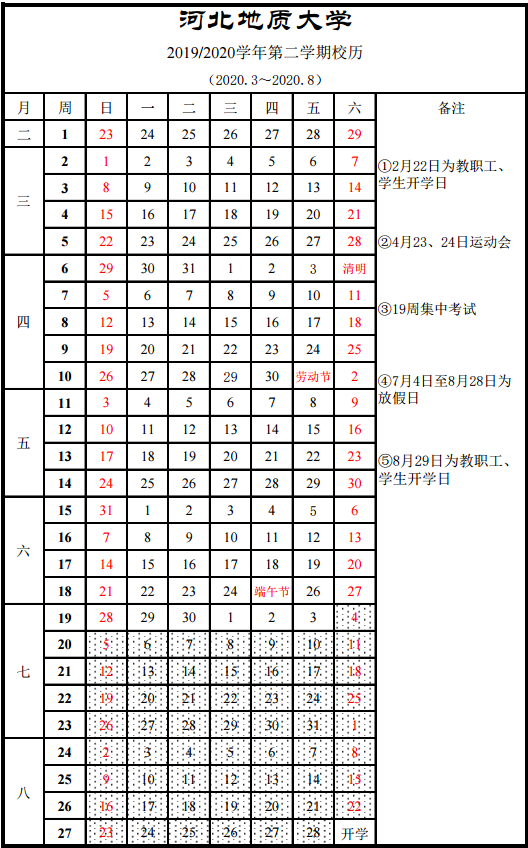 2020河北各高校寒假开学时间