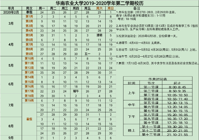 2020华南农业大学什么时候放暑假