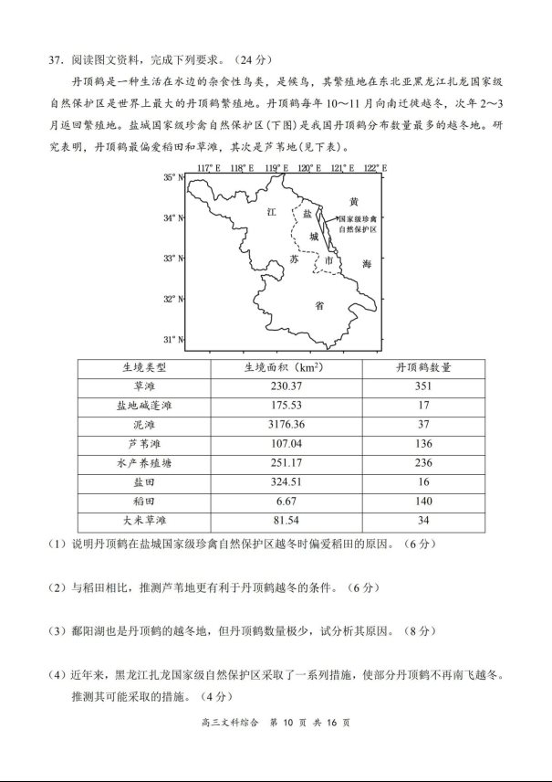 2020届全国百强名校高考文综模拟试题