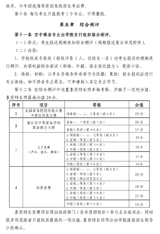 2020年浙江育英职业技术学院高职提前招生章程