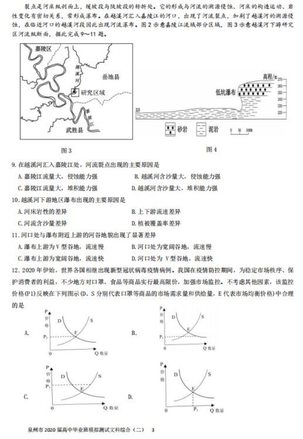 2020年福建省高三毕业班文科综合4月模拟测试