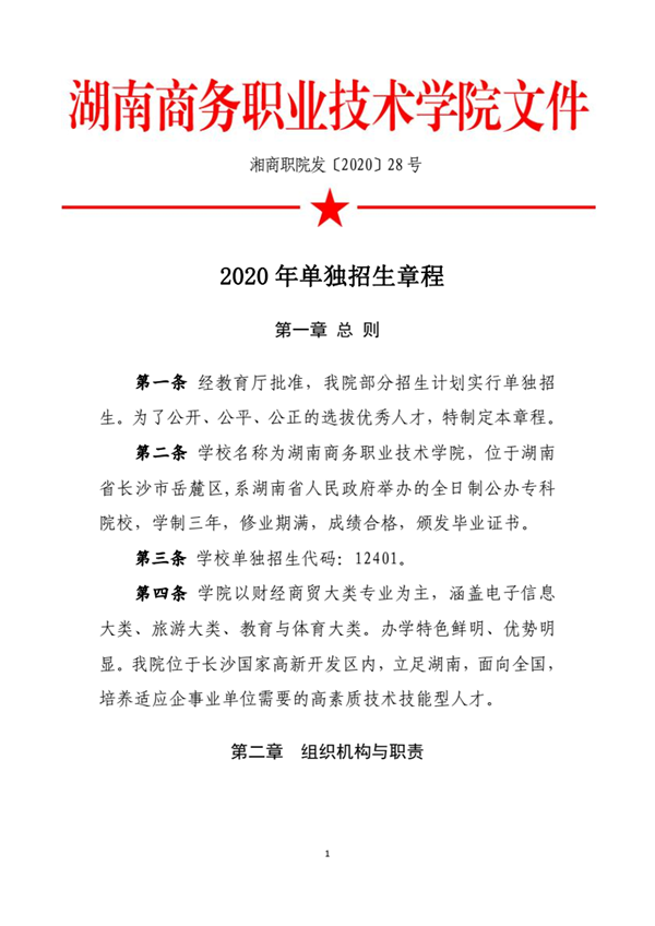 2020湖南商务职业技术学院单独招生简章