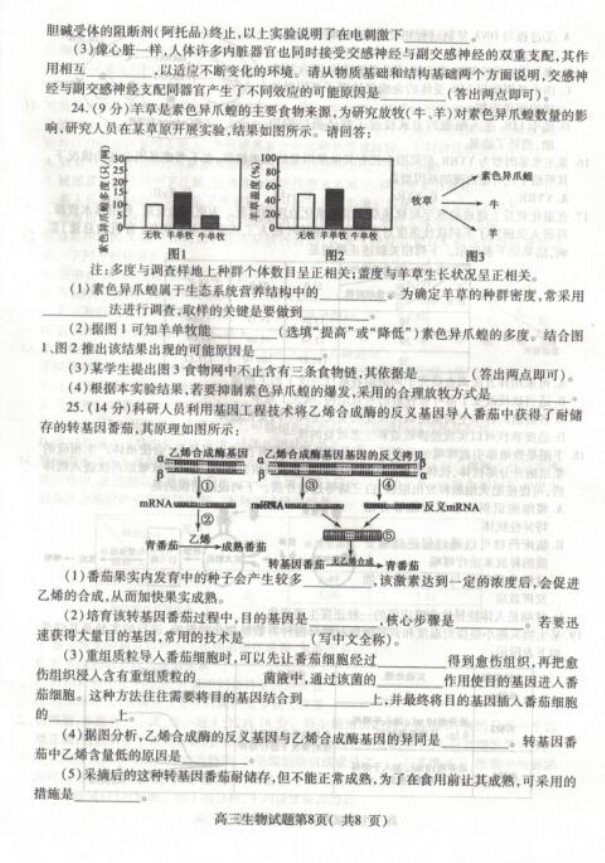 2020届山东省高三生物5月高考模拟试题