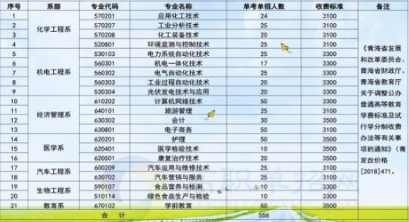 2020青海柴达木职业技术学院单独招生计划及专业