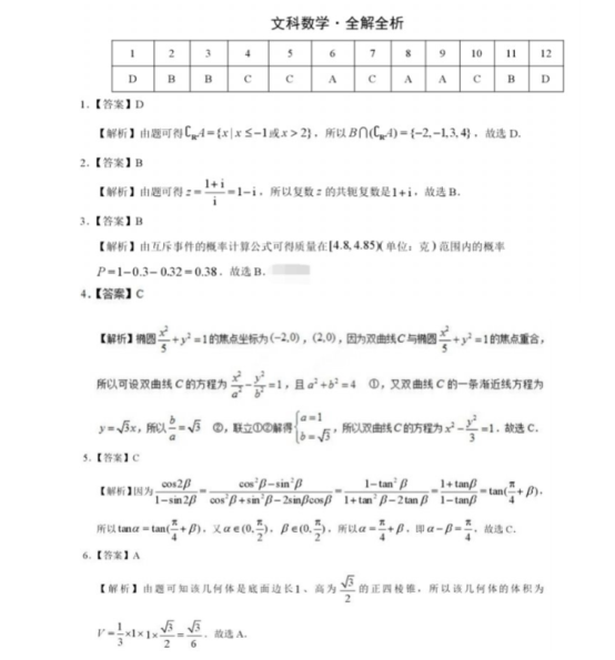 2020全国三卷高考文科数学押题卷【含答案】