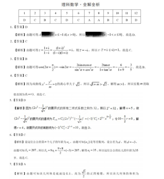 2020全国三卷高考理科数学押题卷【含答案】