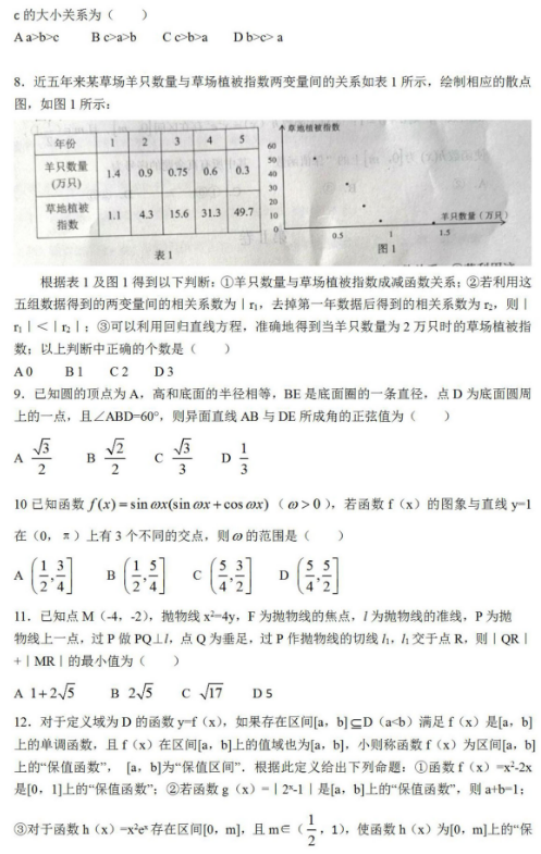 2020甘肃高考理科数学押题卷（含答案）