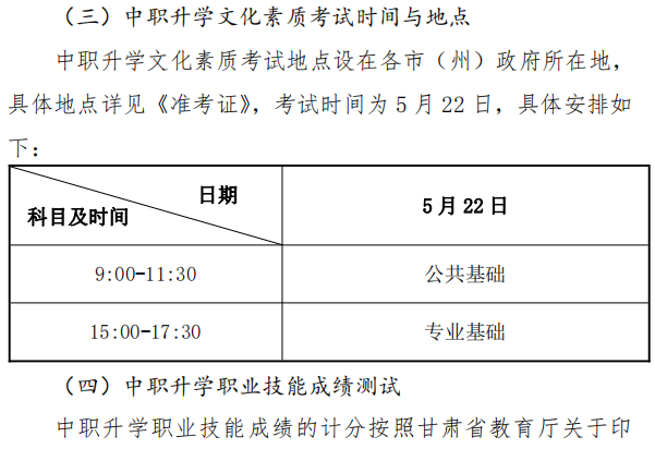 甘肃2021年高等职业教育考试时间和地点 什么时候考试