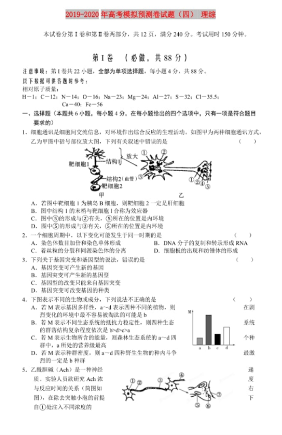 2021年全国高考理综模拟预测试卷